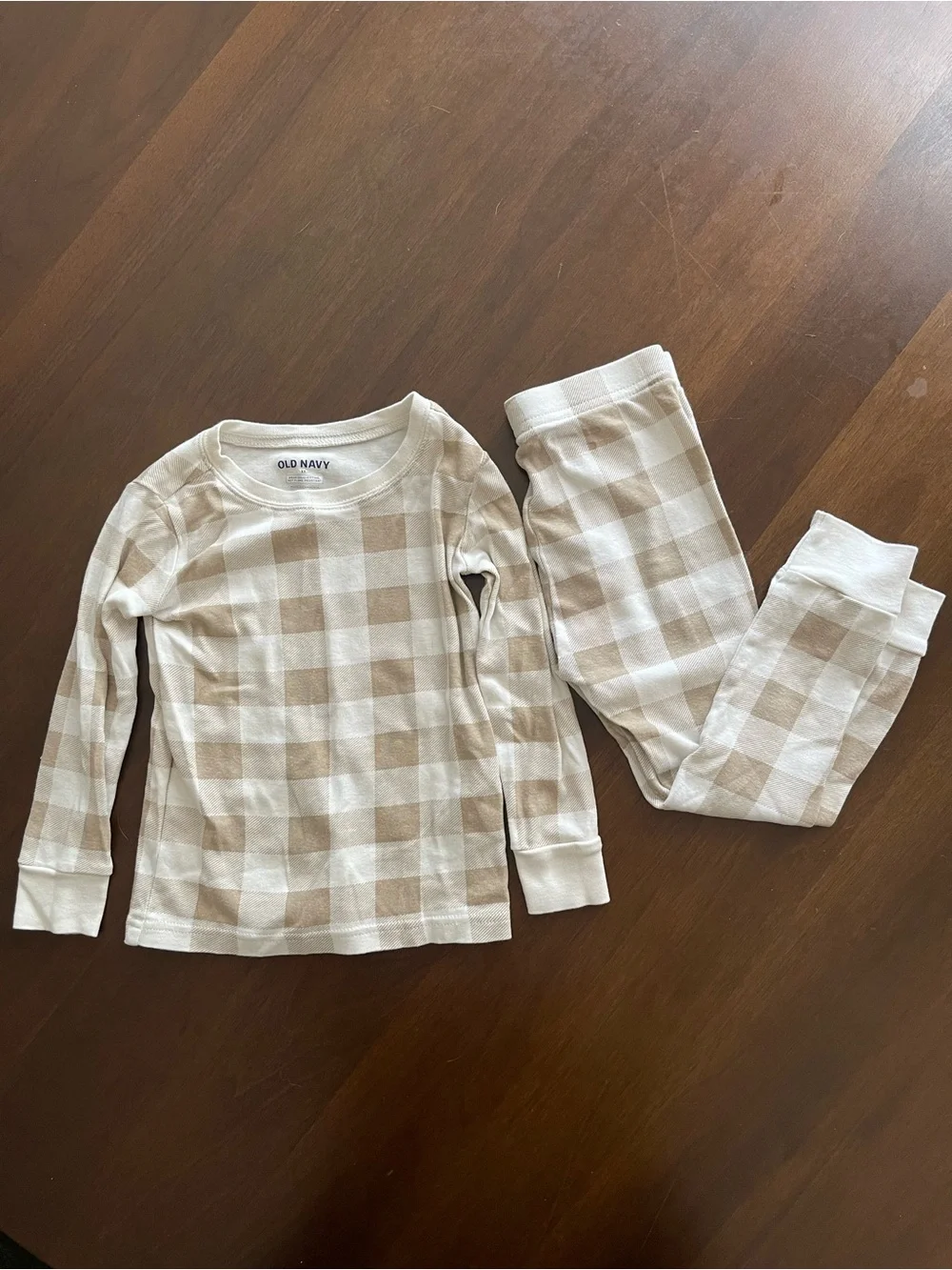Old Navy Beige and Cream Buffalo Plaid Kids Pajama Set